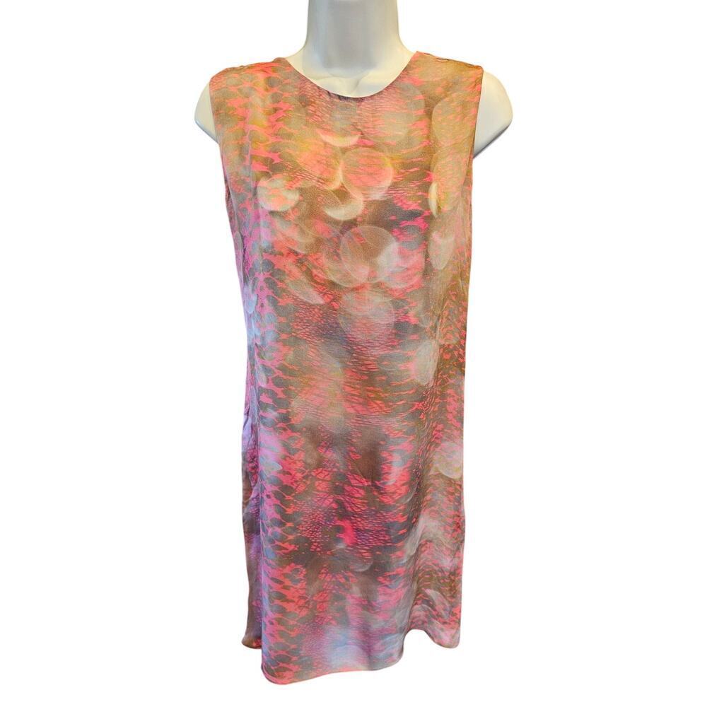 Ellie tahari 100% silk drapey geometric light pink ombre shift dress sheer XS
